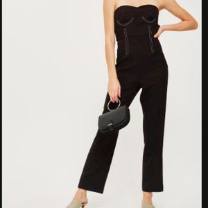Topshop Contrast Stitch Strapless Black Jumpsuit